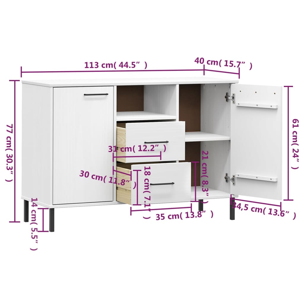 vidaXL Sideboard Buffet Cabinet with Metal Legs for Kitchen Solid Wood OSLO-21