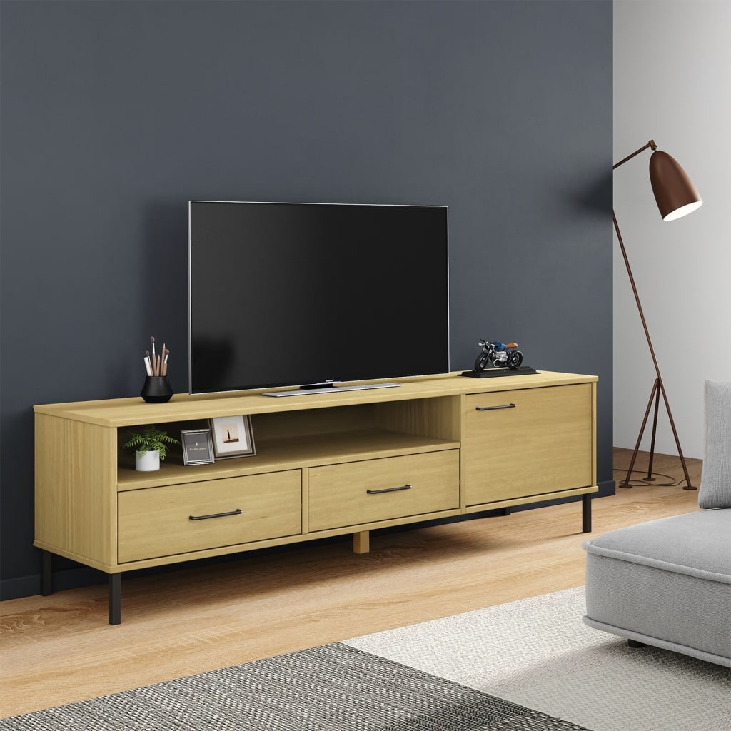 vidaXL TV Stand TV Console TV Console with Metal Legs Solid Wood Pine OSLO-6