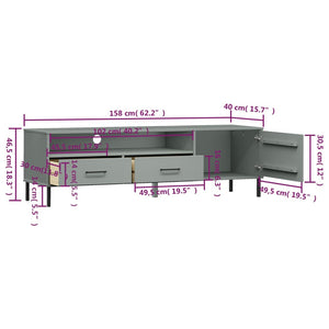 vidaXL TV Stand TV Console TV Console with Metal Legs Solid Wood Pine OSLO-11