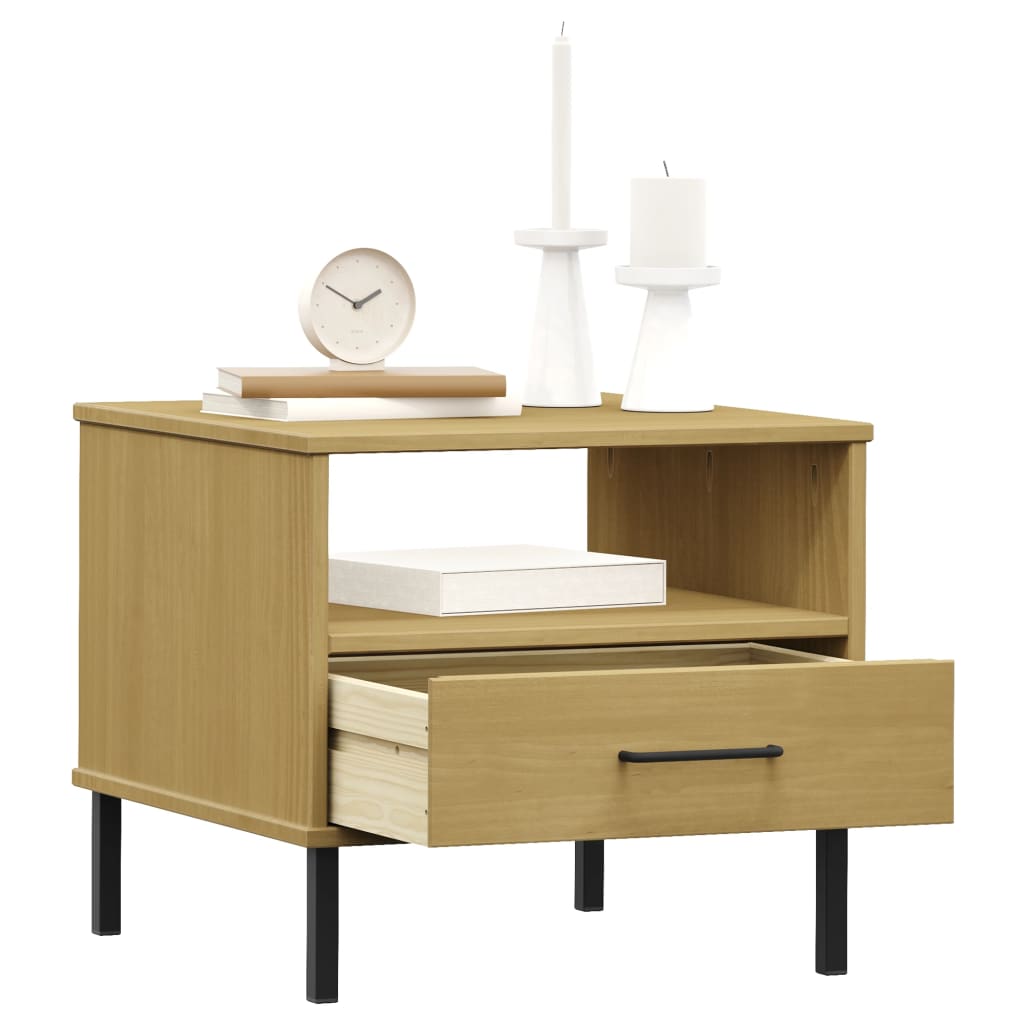 vidaXL Bedside Table Bedroom Nightstand with Metal Legs Solid Wood Pine OSLO-22