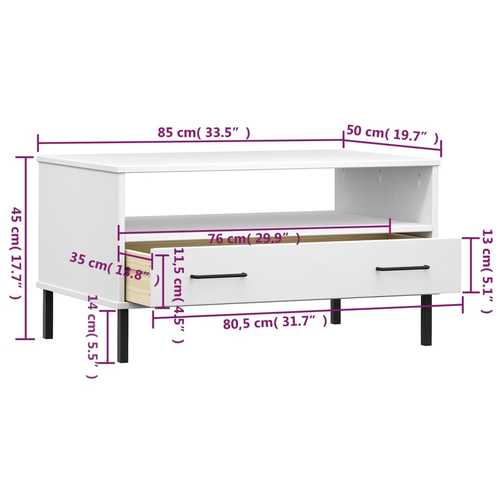 vidaXL Coffee Table Accent Side Sofa End Table with Metal Legs Solid Wood OSLO-13