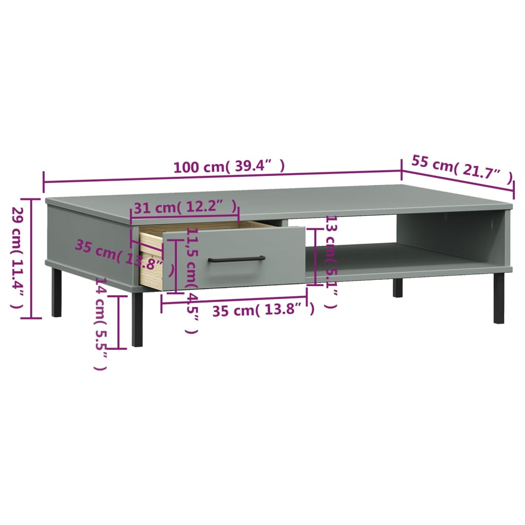 vidaXL Coffee Table Accent Side Sofa End Table with Metal Legs Solid Wood OSLO-15