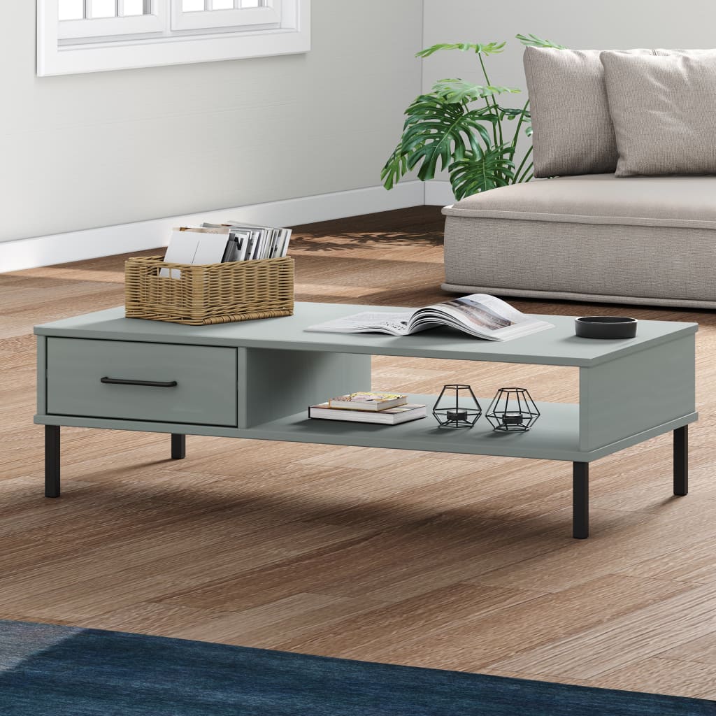 vidaXL Coffee Table Accent Side Sofa End Table with Metal Legs Solid Wood OSLO-7