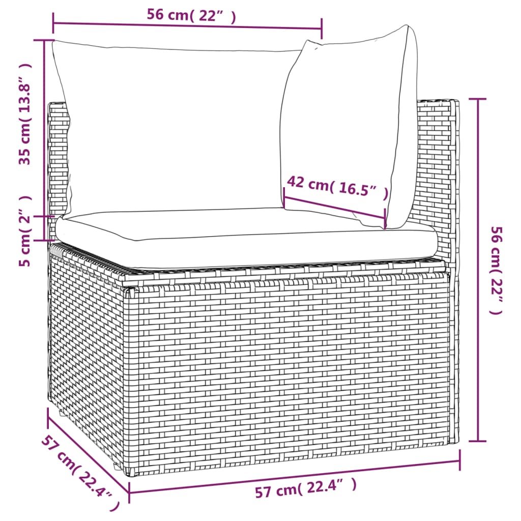 vidaXL Patio Corner Sofa with Cushion Gray 22.4"x22.4"x22" Poly Rattan-1