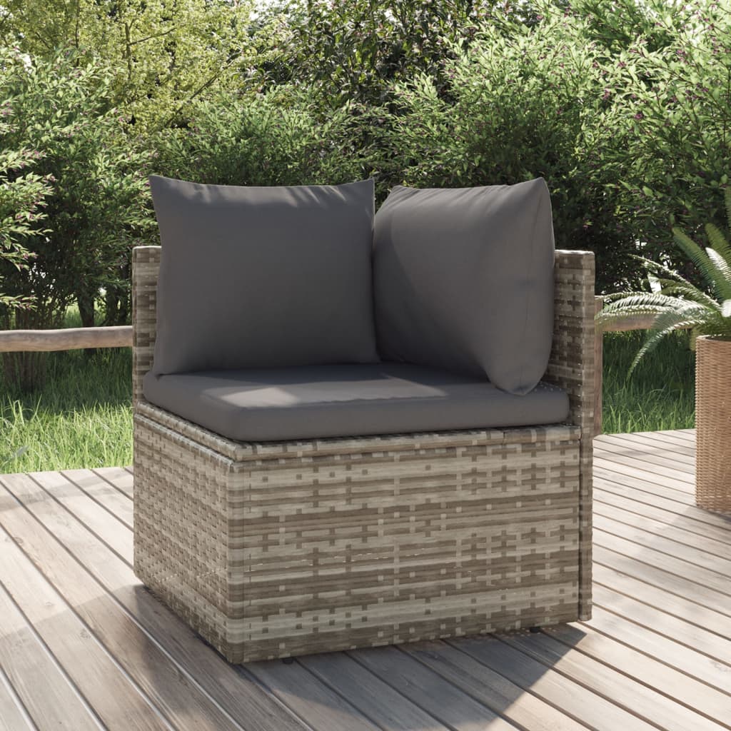 vidaXL Patio Corner Sofa with Cushion Gray 22.4"x22.4"x22" Poly Rattan-0