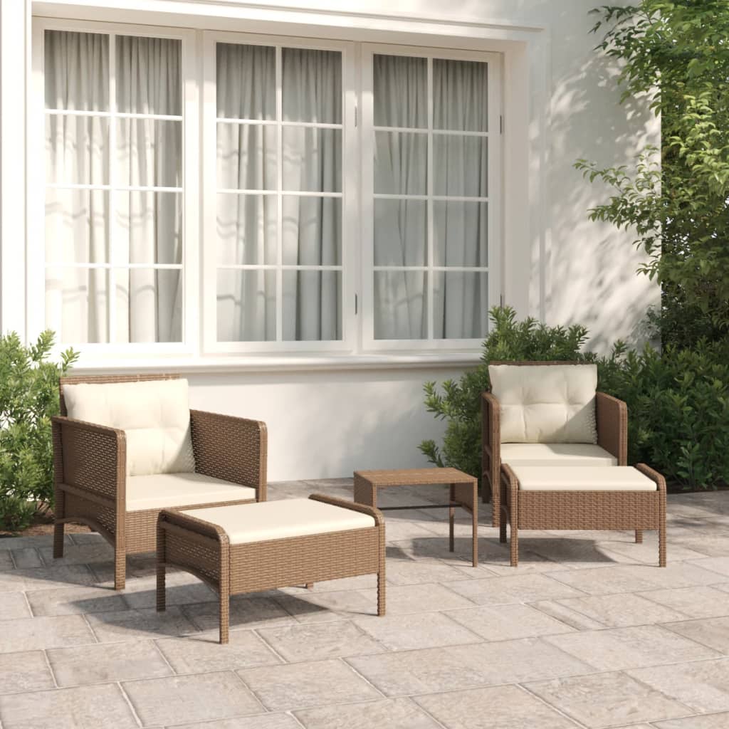 vidaXL Patio Furniture Set 5 Piece Outdoor Chair with Cushions Poly Rattan-9