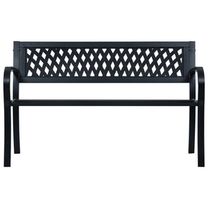 vidaXL Outdoor Patio Bench Park Outdoor Garden Bench with Armrests Black Steel-6