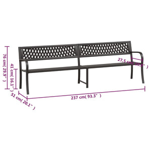 vidaXL Outdoor Patio Bench Park Outdoor Garden Bench with Armrests Black Steel-5