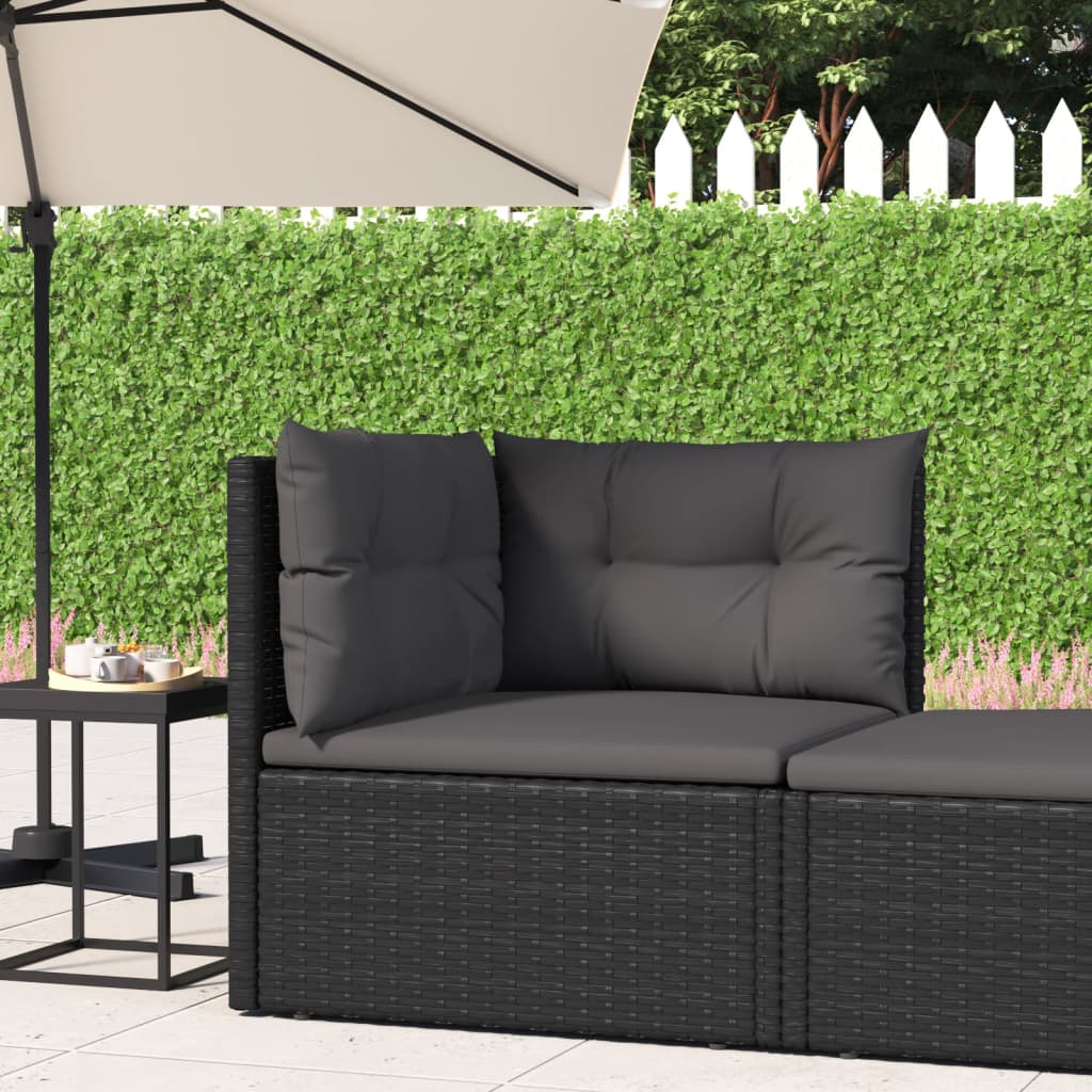 vidaXL Patio Corner Sofa with Cushions Black Poly Rattan-0