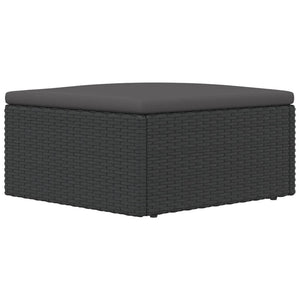 vidaXL Patio Footstool with Cushion Black Poly Rattan-3