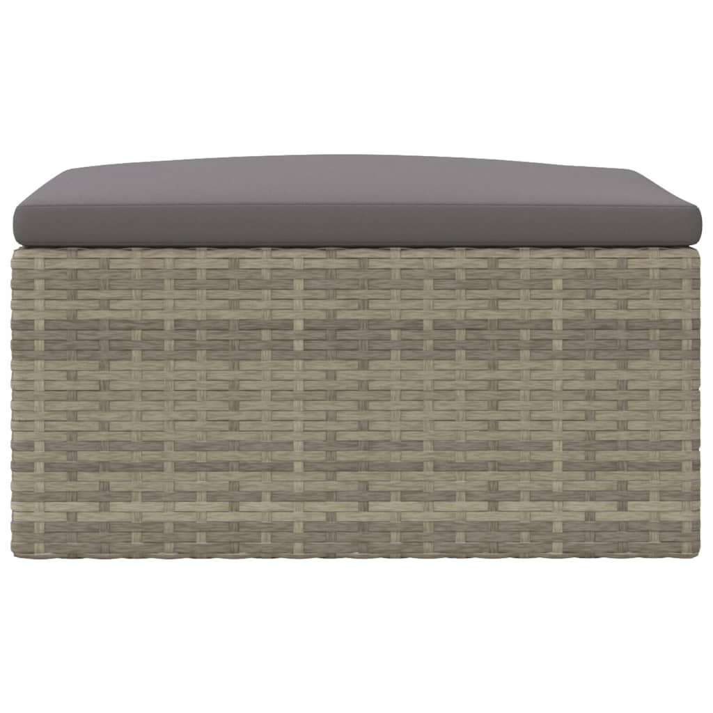 vidaXL Patio Footstool with Cushion Gray Poly Rattan-3