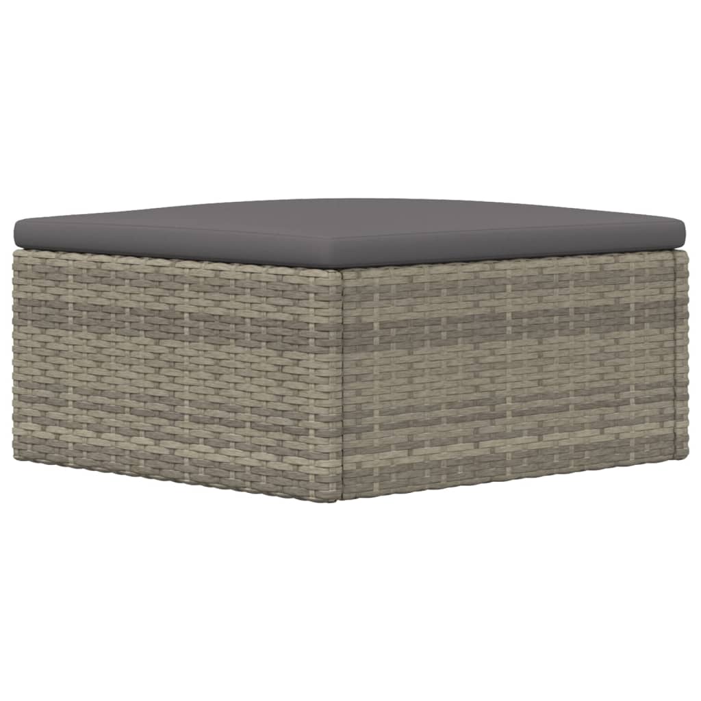 vidaXL Patio Footstool with Cushion Gray Poly Rattan-4