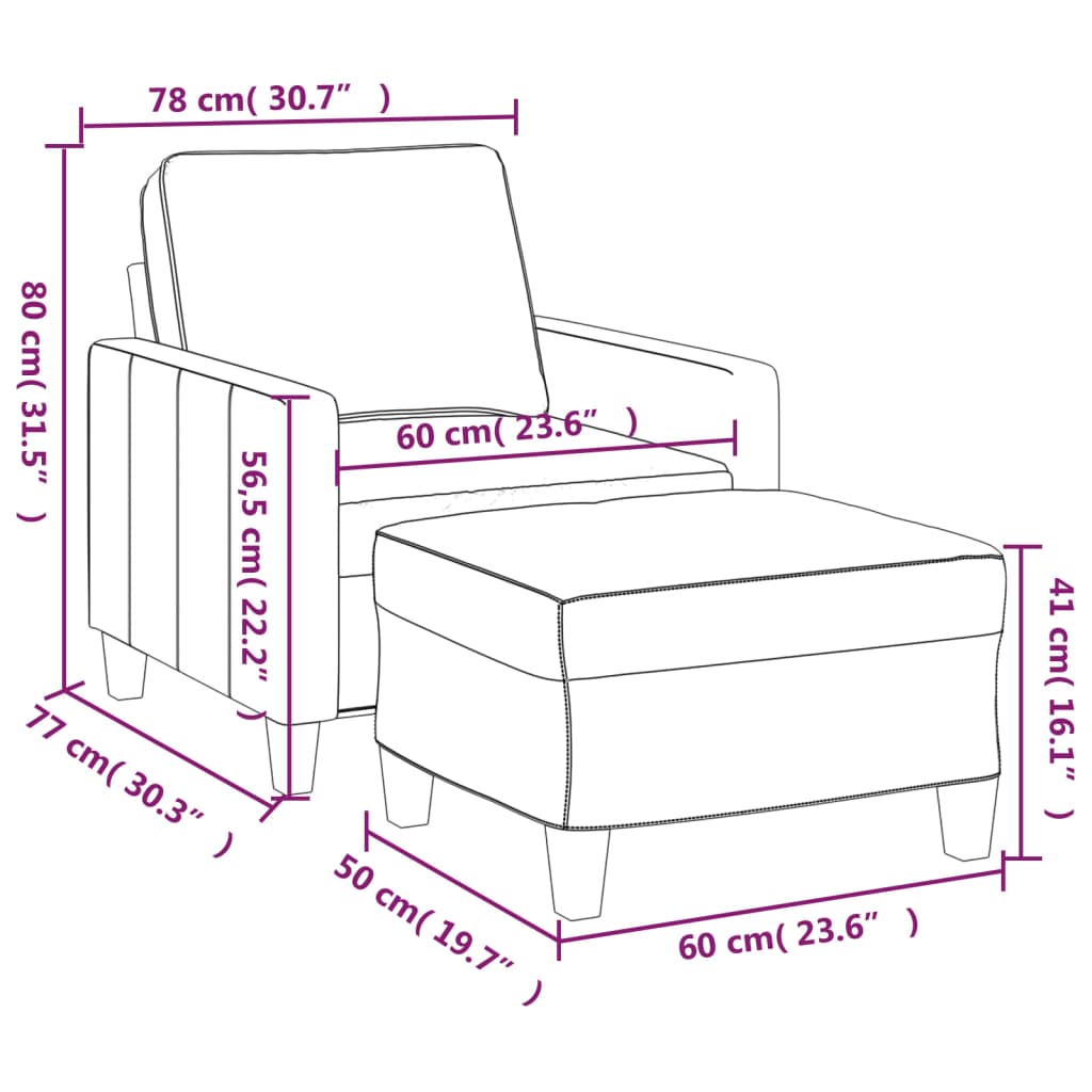 vidaXL Sofa Chair with Footstool Accent Upholstered Living Room Chair Fabric-8