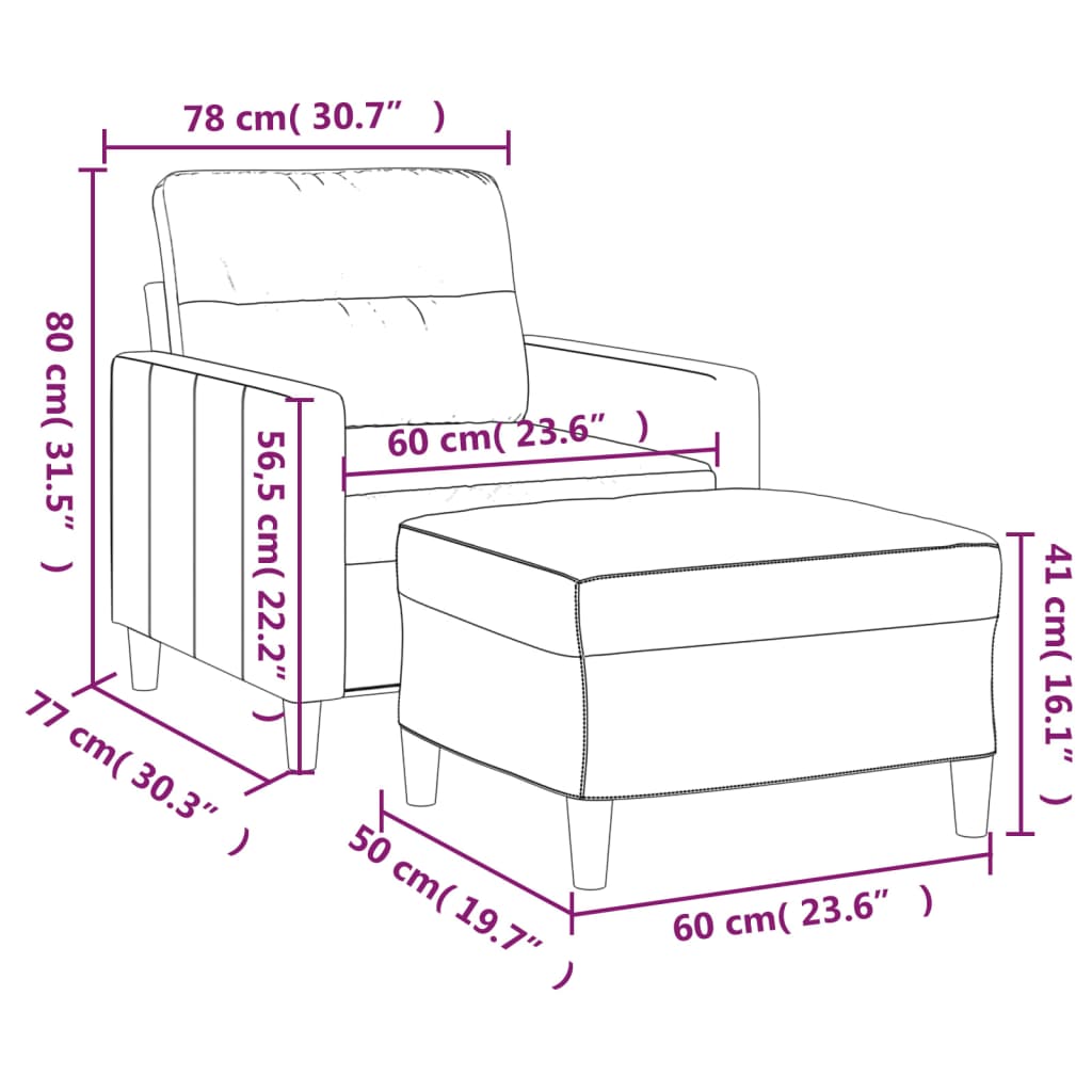 vidaXL Sofa Chair with Footstool Living Room Accent Upholstered Chair Fabric-38