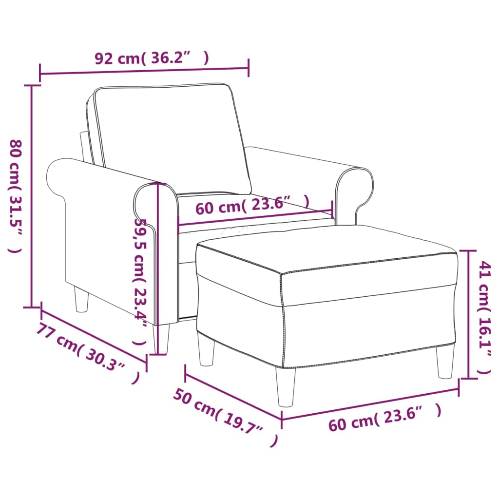 vidaXL Sofa Chair with Footstool Living Room Accent Upholstered Chair Fabric-20