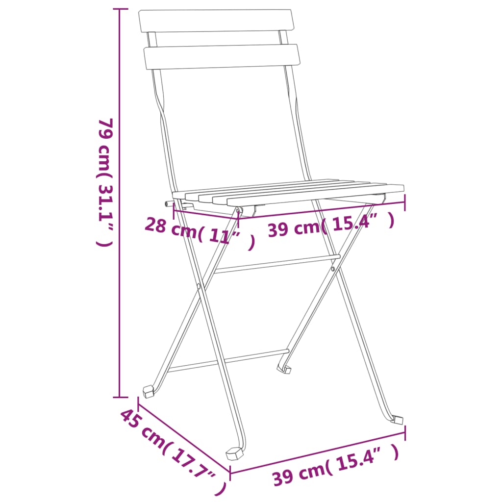 vidaXL Bistro Set Folding Table and Chair Set Solid Wood Acacia and Steel-26