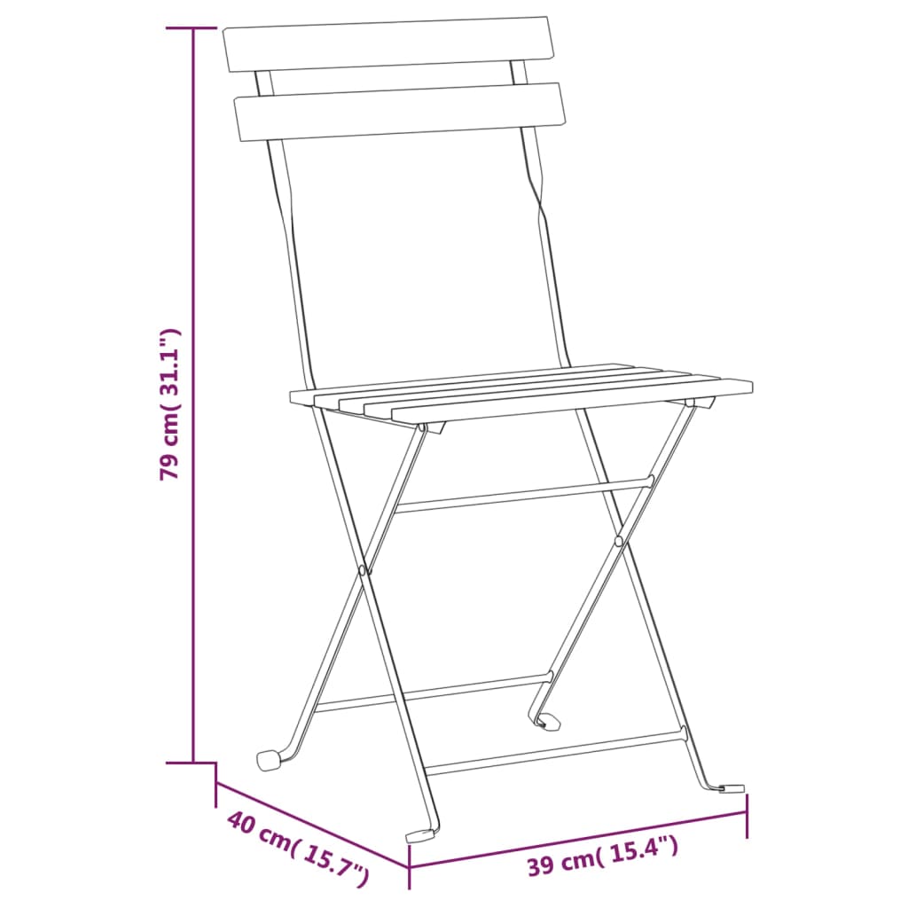 vidaXL Patio Folding Chairs Bistro Foldable Chair Steel and Solid Wood Acacia-29