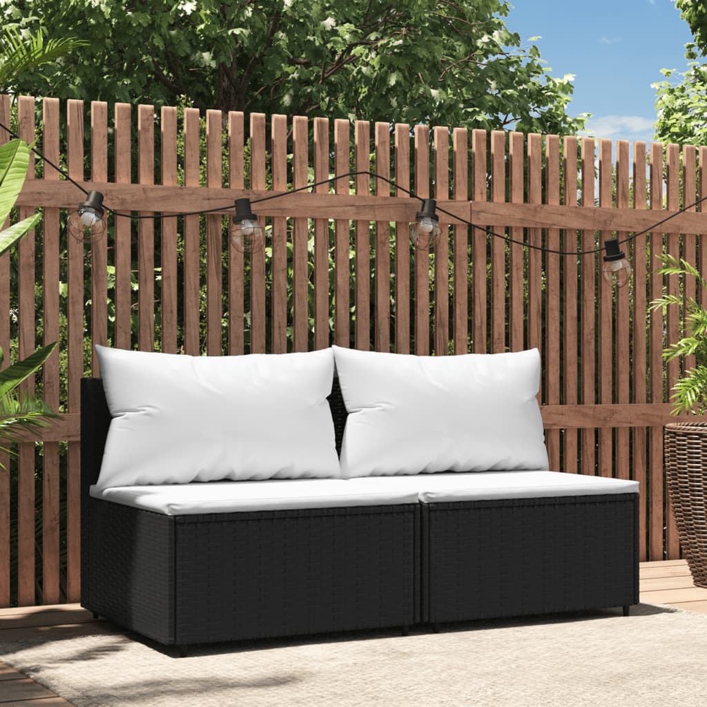 vidaXL Patio Middle Sofas with Cushions 2 pcs Black Poly Rattan-0