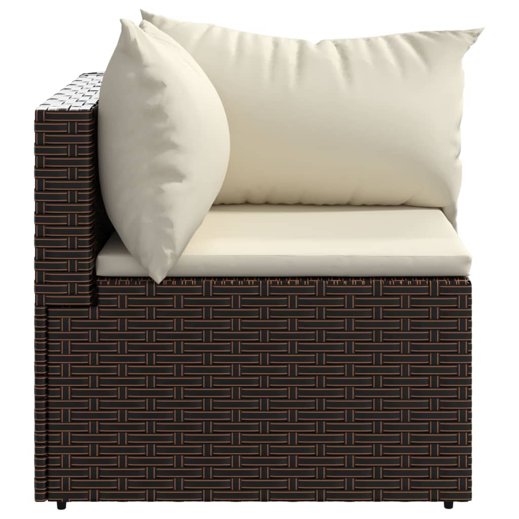 vidaXL Patio Corner Sofa with Cushions Brown Poly Rattan-1