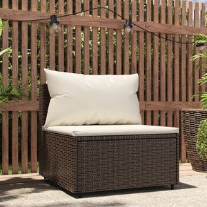 vidaXL Patio Middle Sofa with Cushions Brown Poly Rattan-0