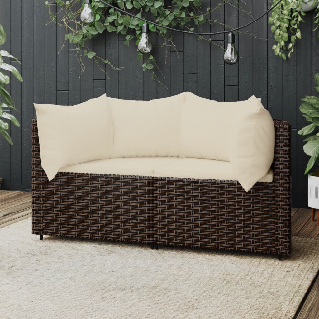 vidaXL Patio Corner Sofas with Cushions 2 pcs Brown Poly Rattan-0