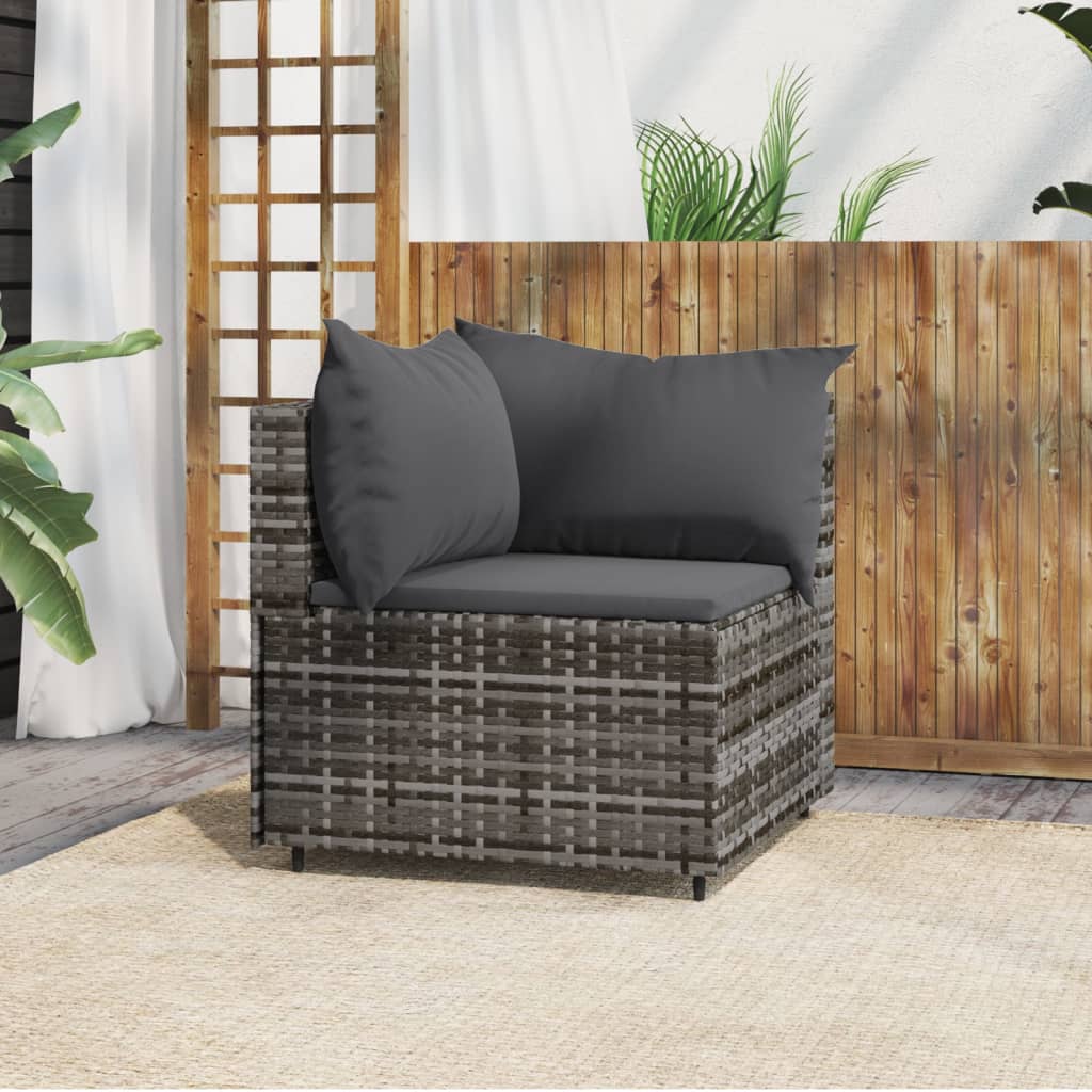 vidaXL Patio Corner Sofa with Cushions Gray Poly Rattan-0