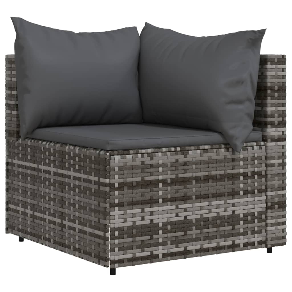 vidaXL Patio Corner Sofas with Cushions 2 pcs Gray Poly Rattan-1