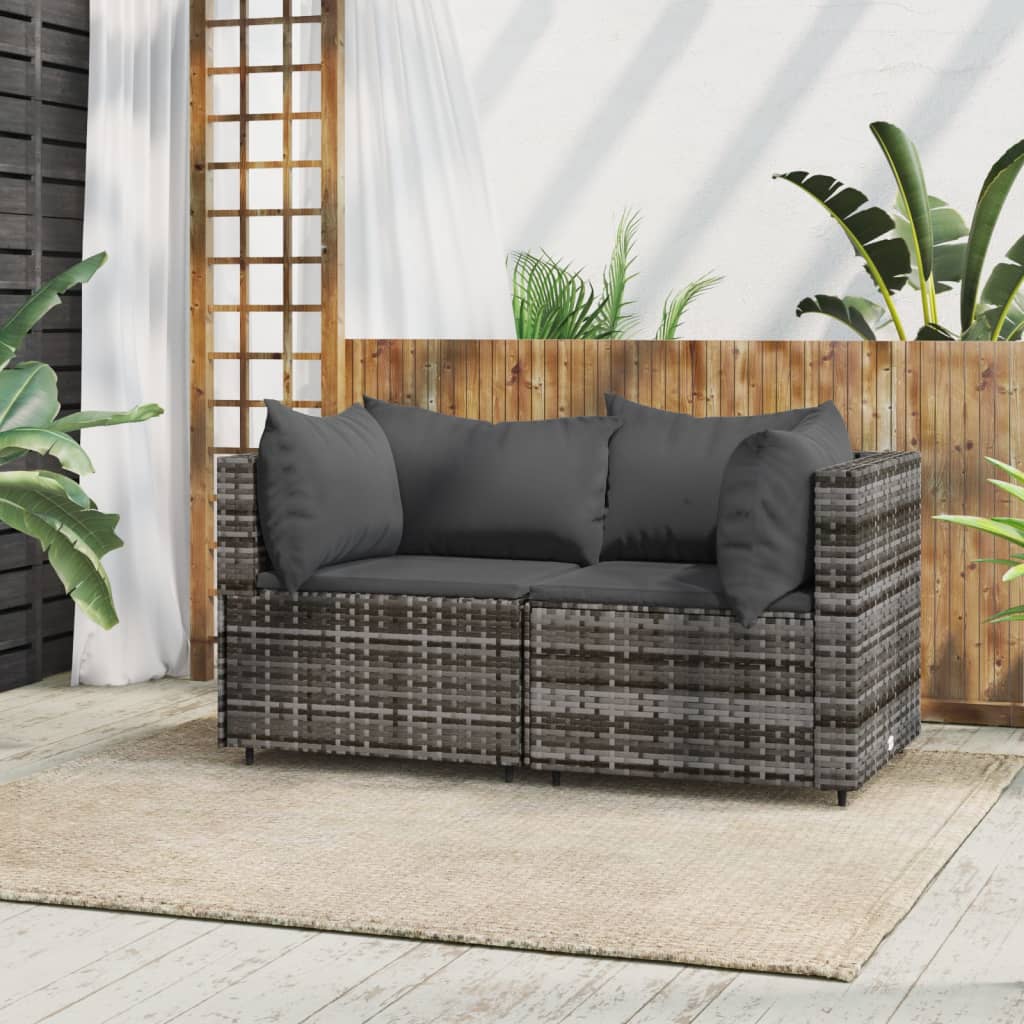 vidaXL Patio Corner Sofas with Cushions 2 pcs Gray Poly Rattan-0