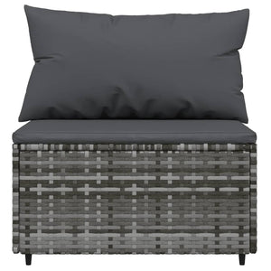 vidaXL Patio Middle Sofa with Cushions Gray Poly Rattan-1