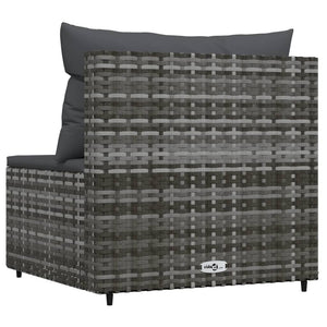 vidaXL Patio Middle Sofa with Cushions Gray Poly Rattan-2