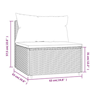 vidaXL Patio Middle Sofa with Cushions Gray Poly Rattan-5