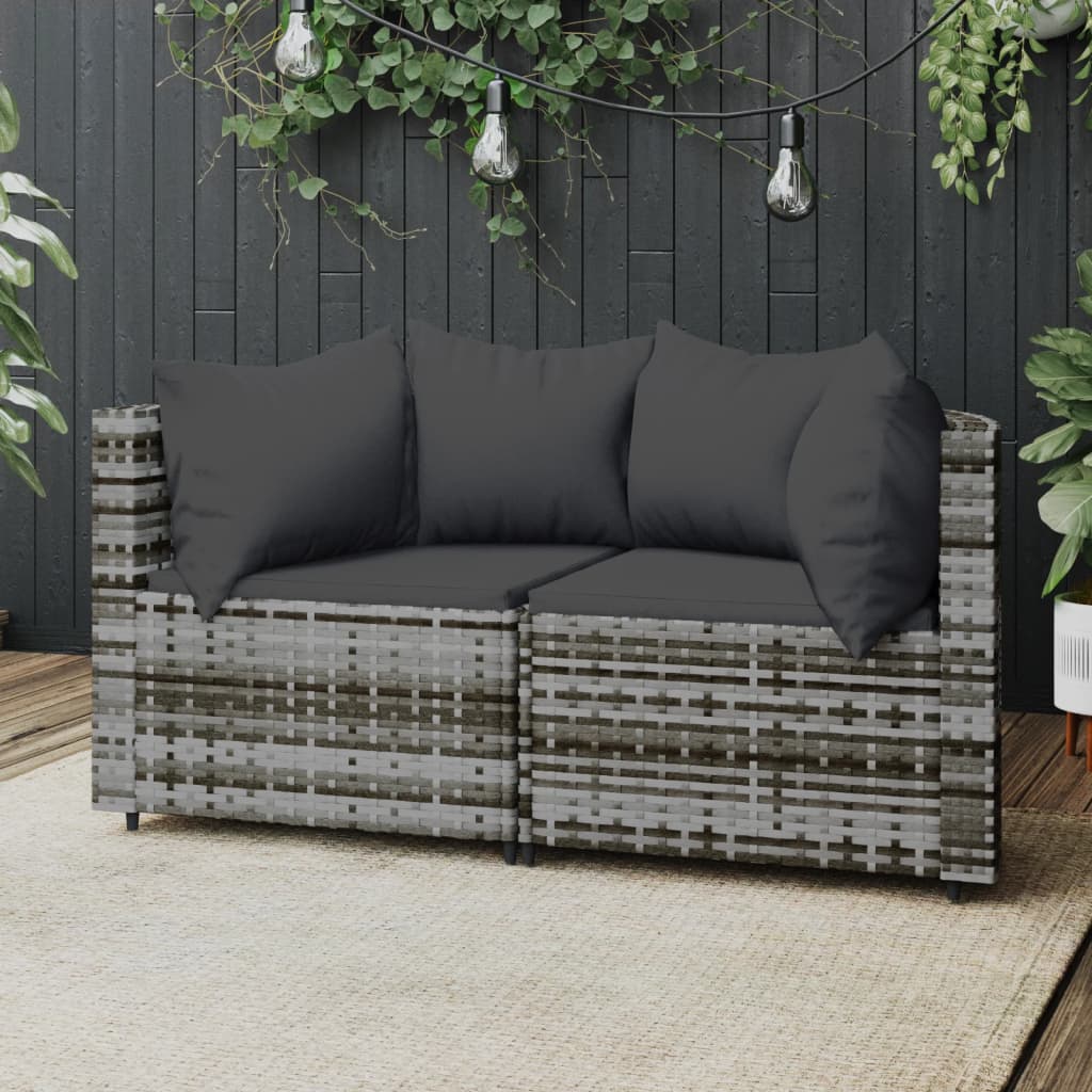 vidaXL Patio Corner Sofas with Cushions 2 pcs Gray Poly Rattan-0