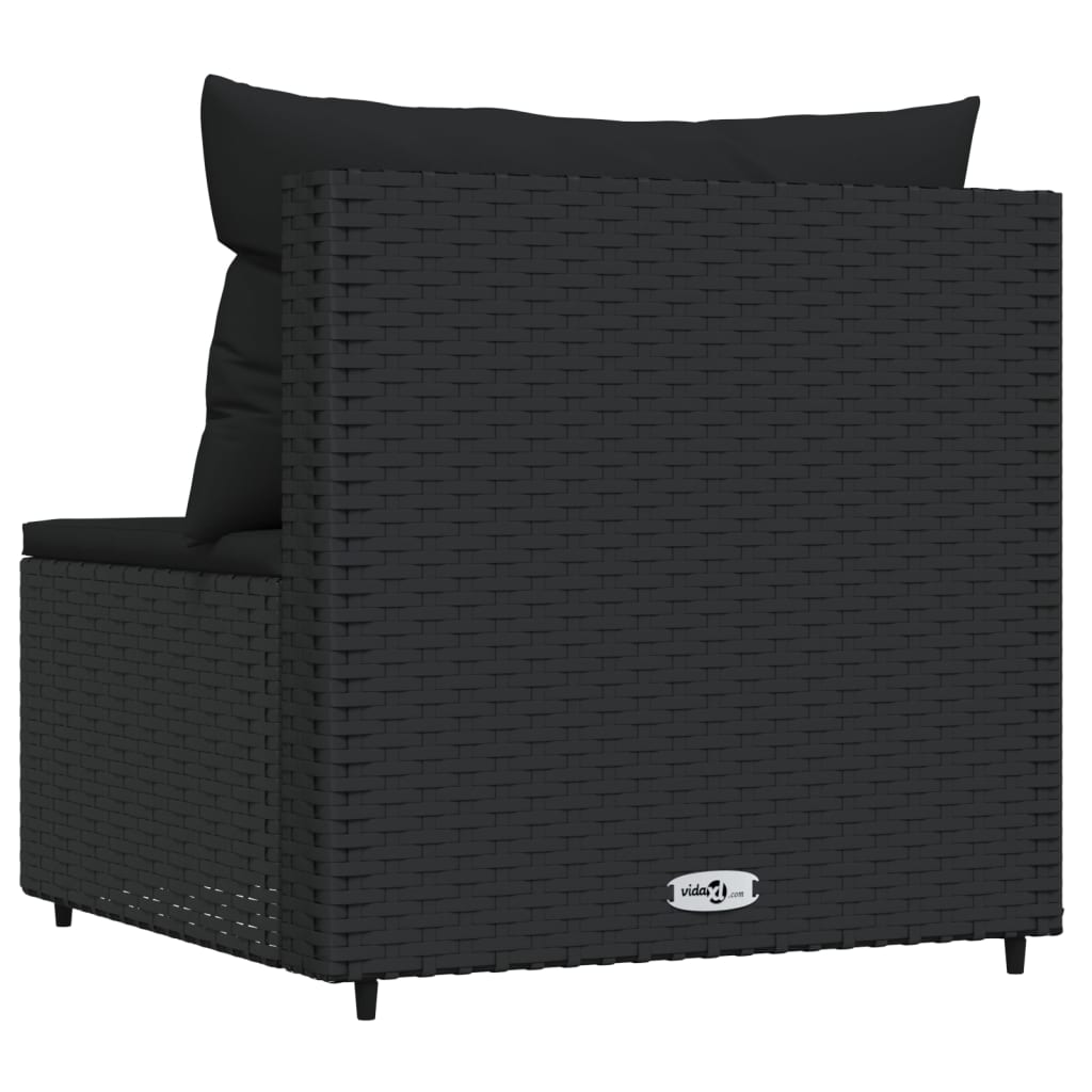 vidaXL Patio Middle Sofa with Cushions Black Poly Rattan-2