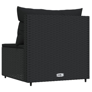 vidaXL Patio Middle Sofa with Cushions Black Poly Rattan-2