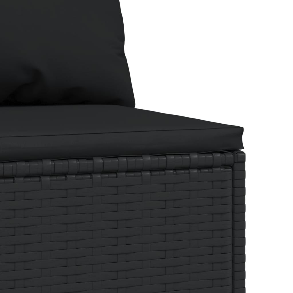 vidaXL Patio Middle Sofa with Cushions Black Poly Rattan-3