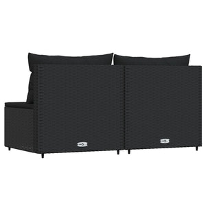 vidaXL Patio Middle Sofas with Cushions 2 pcs Black Poly Rattan-1