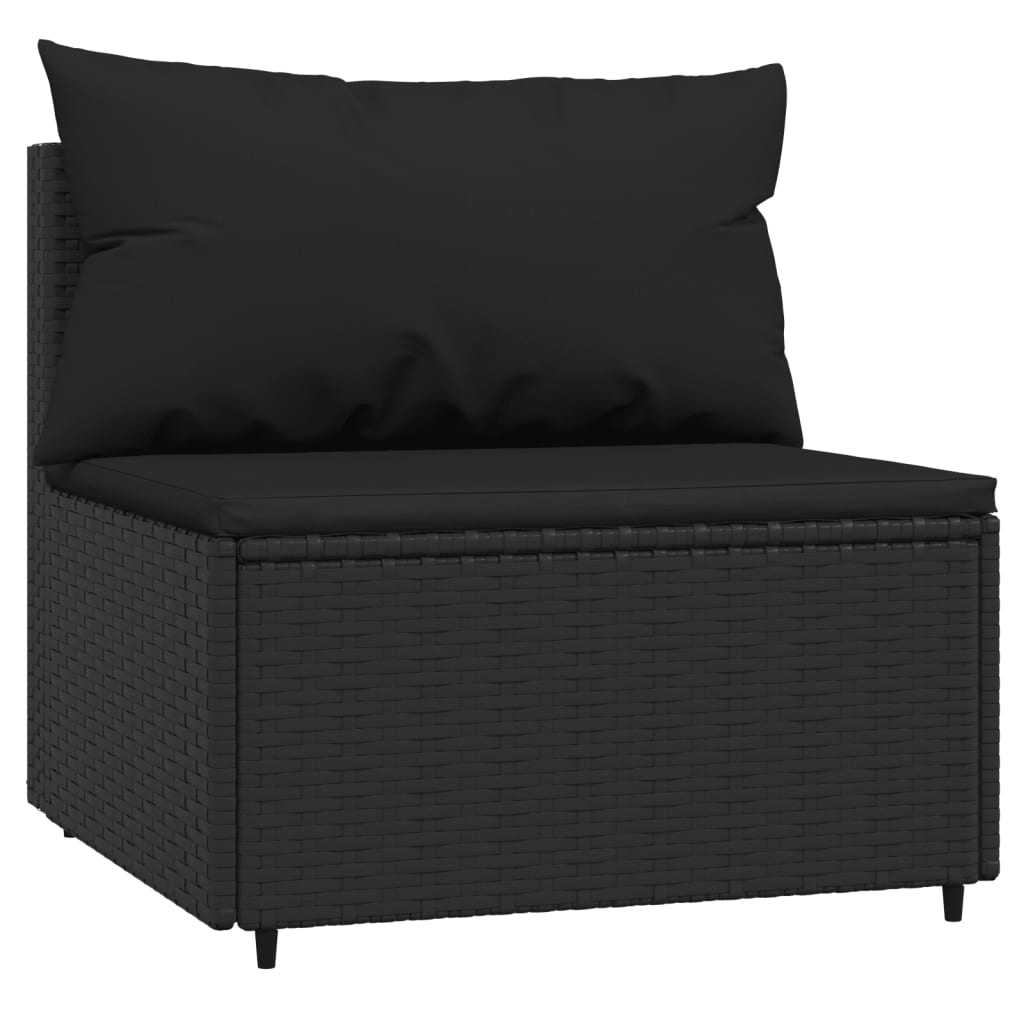 vidaXL Patio Middle Sofas with Cushions 2 pcs Black Poly Rattan-2