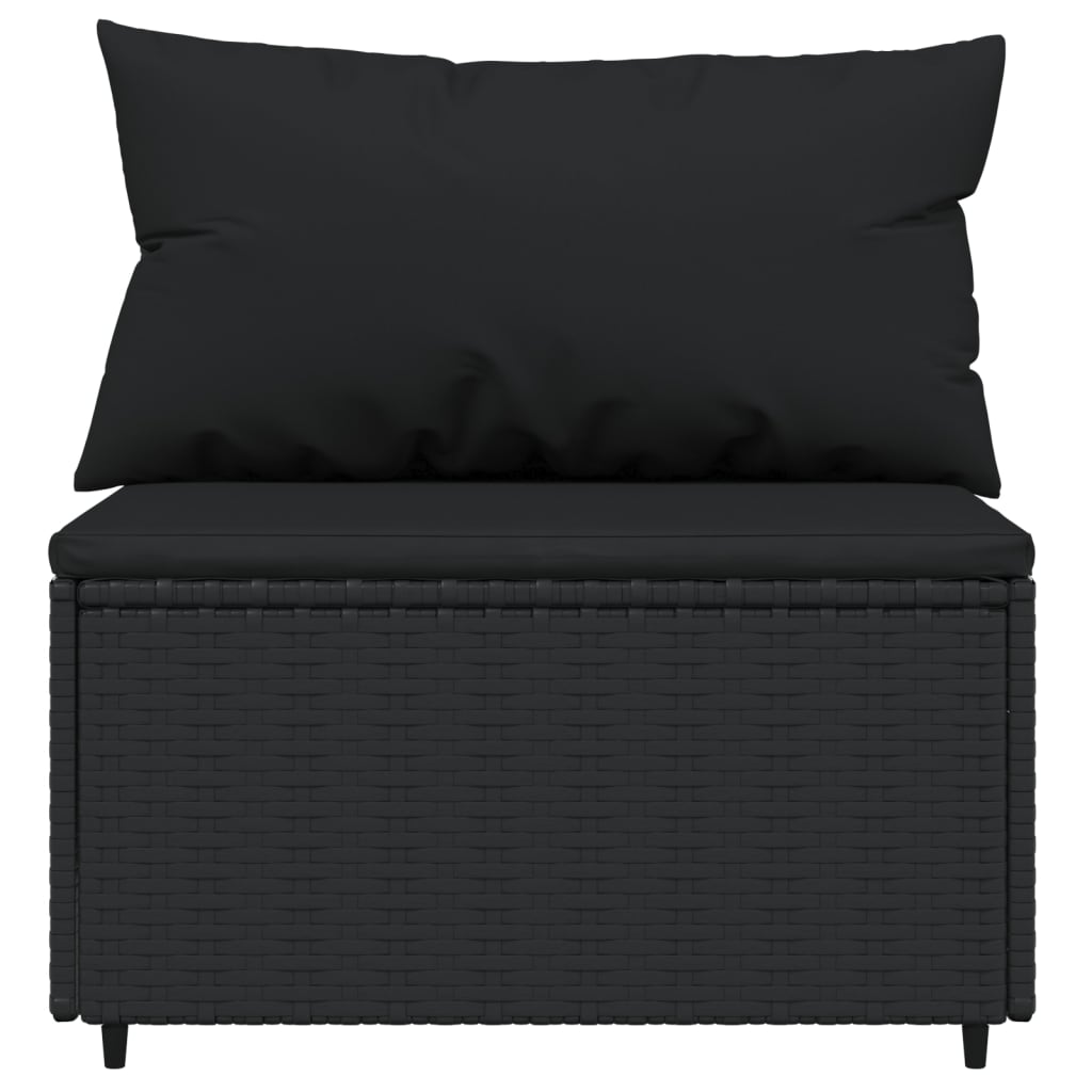 vidaXL Patio Middle Sofas with Cushions 2 pcs Black Poly Rattan-3