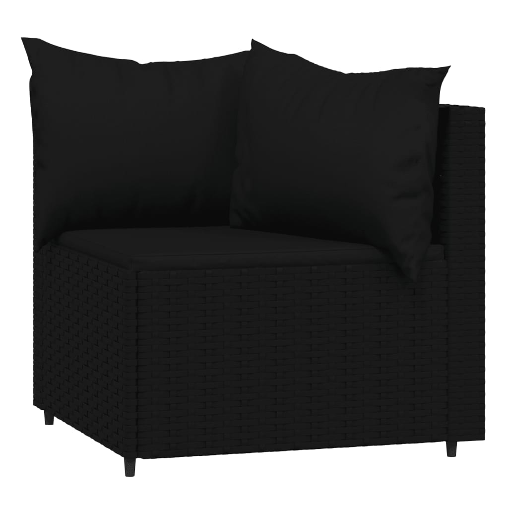 vidaXL Patio Corner Sofas with Cushions 2 pcs Black Poly Rattan-2