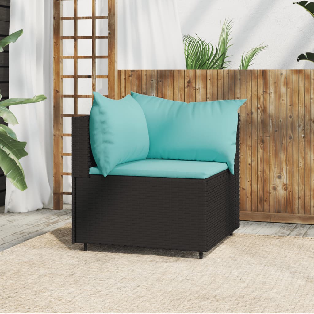 vidaXL Patio Corner Sofa with Cushions Black Poly Rattan-0