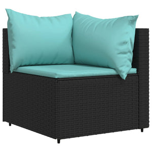 vidaXL Patio Corner Sofas with Cushions 2 pcs Black Poly Rattan-1