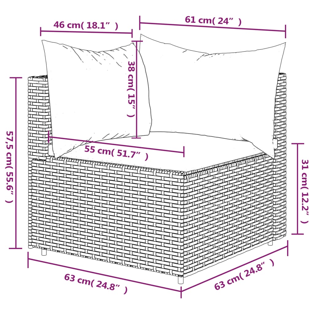 vidaXL Patio Corner Sofa with Cushions Brown Poly Rattan-6