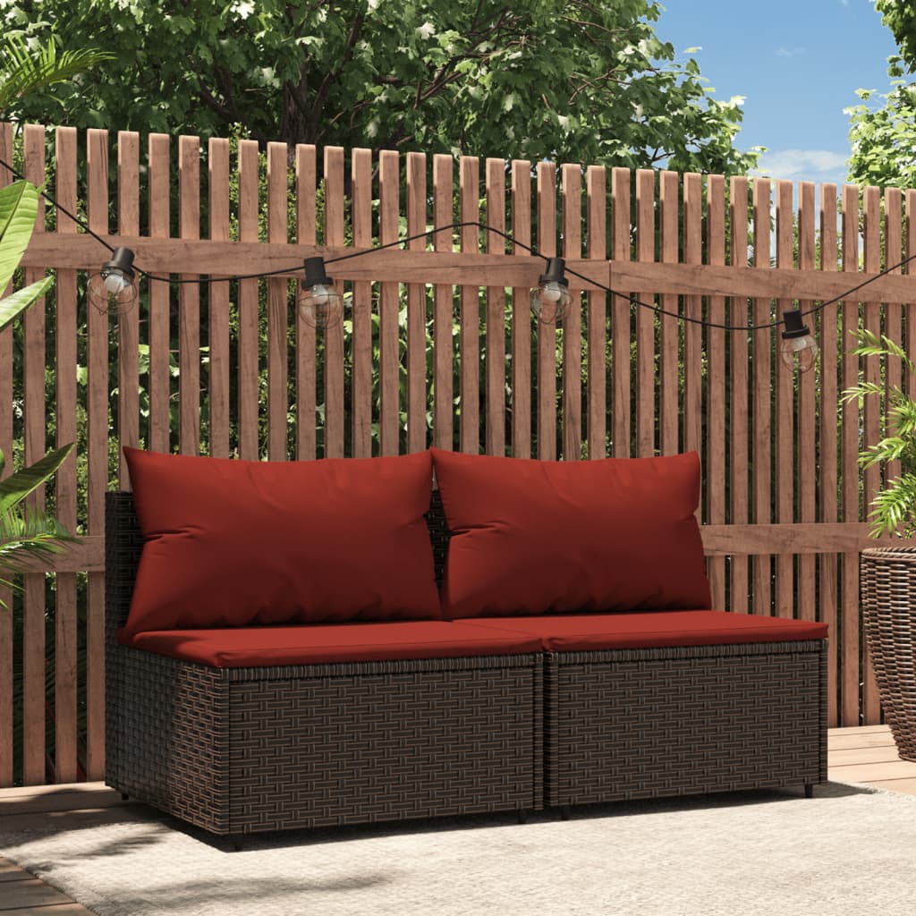 vidaXL Patio Middle Sofas with Cushions 2 pcs Brown Poly Rattan-0