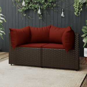 vidaXL Patio Corner Sofas with Cushions 2 pcs Brown Poly Rattan-0