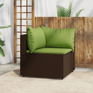 vidaXL Patio Corner Sofa with Cushions Brown Poly Rattan-0