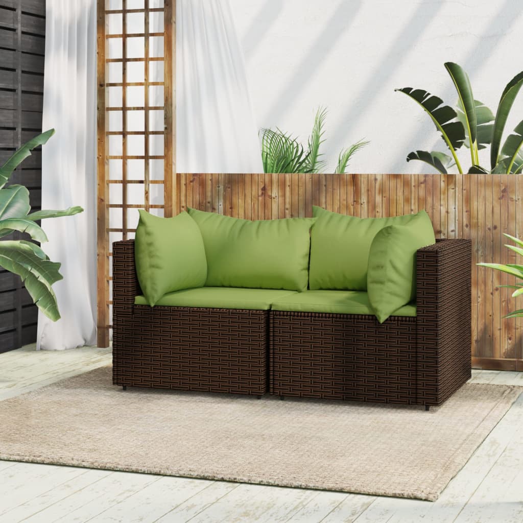 vidaXL Patio Corner Sofas with Cushions 2 pcs Brown Poly Rattan-0