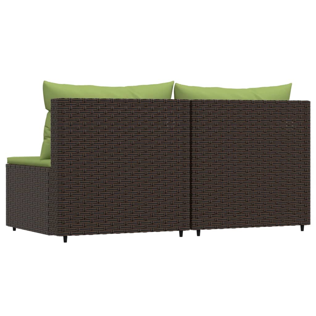 vidaXL Patio Middle Sofas with Cushions 2 pcs Brown Poly Rattan-1