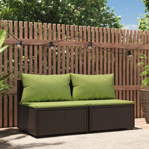 vidaXL Patio Middle Sofas with Cushions 2 pcs Brown Poly Rattan-0