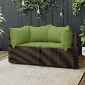 vidaXL Patio Corner Sofas with Cushions 2 pcs Brown Poly Rattan-0