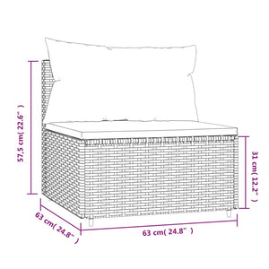 vidaXL Patio Middle Sofa with Cushions Gray Poly Rattan-5